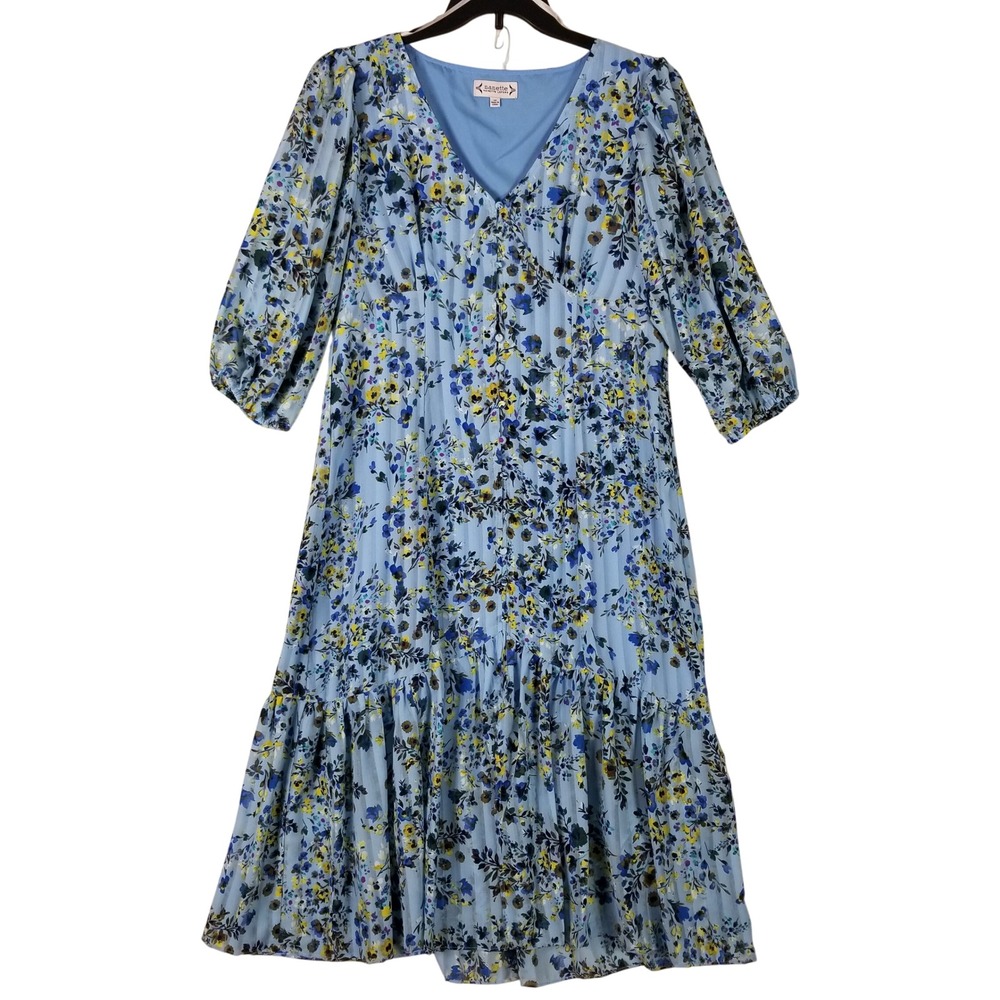 Nanette Nanette Lepore Floral Midi Dress Womens 14 Blue Pleated NM0S14L165